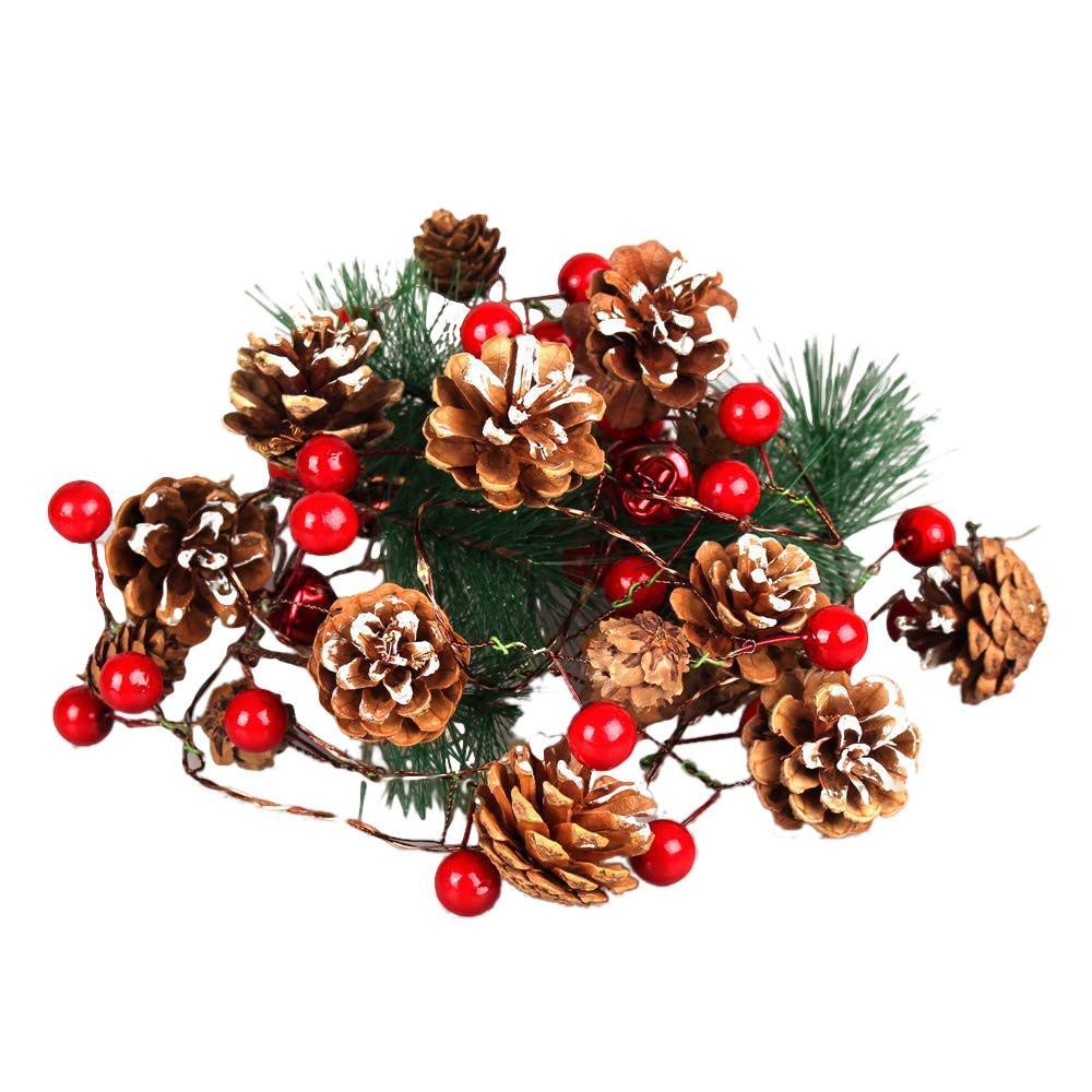 Copper Fairy String 6.5FT 20 LED Pine Cone Garland Lights with Red Berry Christmas Tree Battery Operated