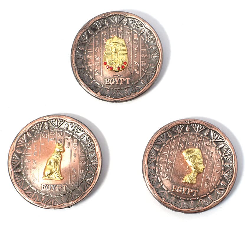 3 pieces of Immatgar Pharaonic Fridge Magnet - Egyptian Souvenir, Ancient Egypt Decor, Collectible Magnetic Ornament for Kitchen, Home Office Décor (Burnt Red)