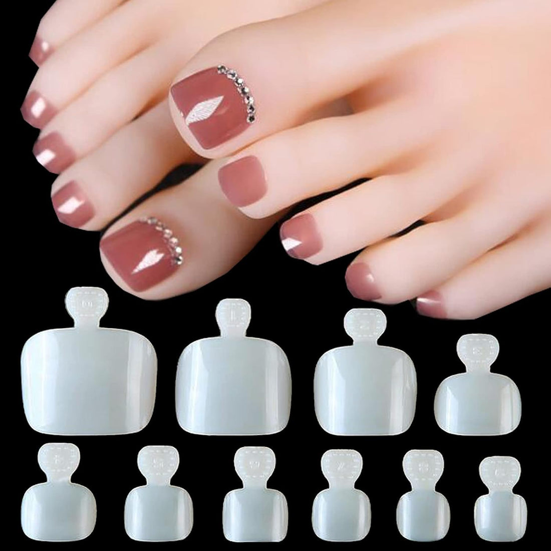 240pc Toenail False Nails Full Cover Artificial Natural Square Toe Nails Acrylic Nail Tips 10 Size French Style for Women Girls Salon Nail Art DIY (Natural)