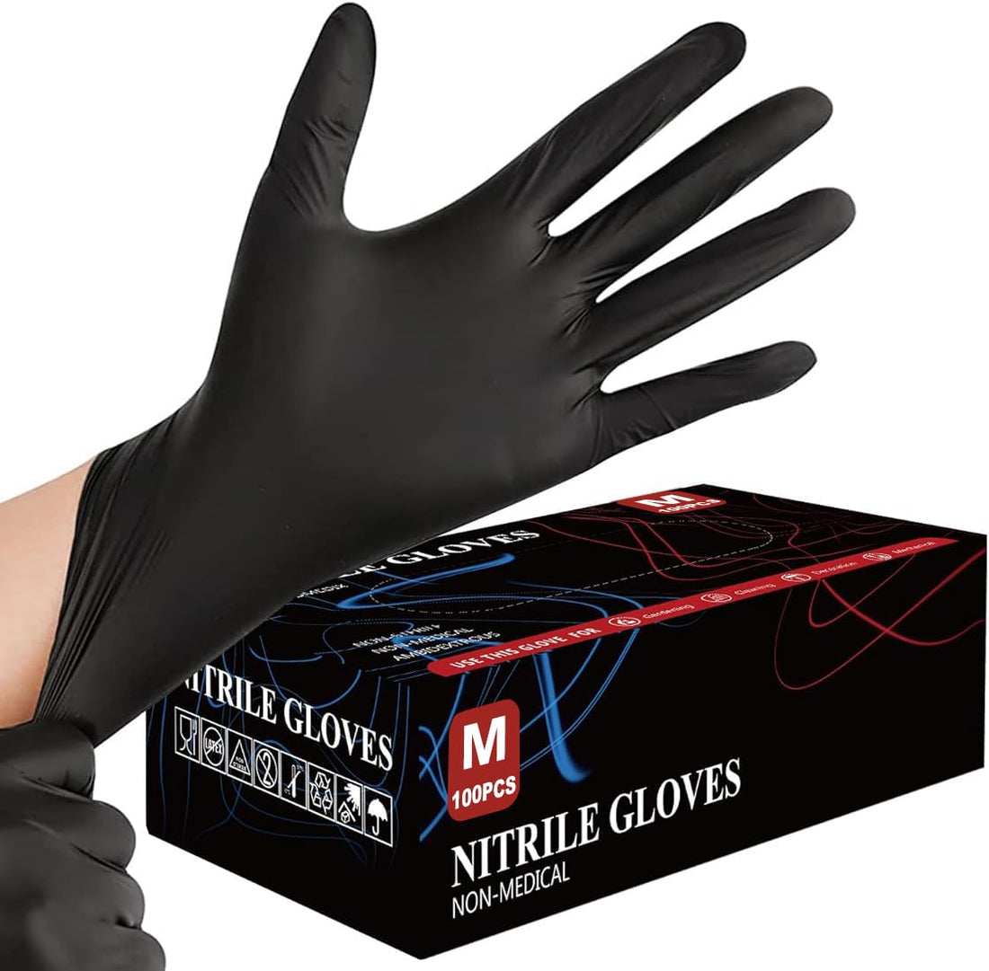 Black Nitrile Disposable Gloves - 100 Pack, Extra Strong, Latex-Free, Powder-Free, Professional-Grade Protection, Black Disposable Gloves, Examination Gloves, Multipurpose Gloves