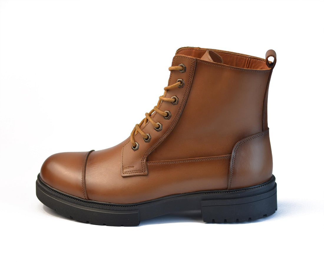 Genuine Leather Lace-up Boots High Rubber Sole Slip Resistant