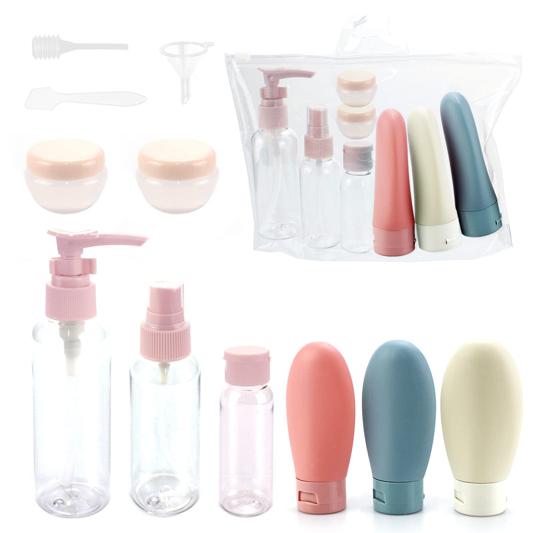 Travel Bottles for Toiletries 11 PCS Leak Proof Refillable Squeezable Liquid Empty Containers with Bag Cosmetic Shampoo Conditioner Lotion Makeup Shower Gel Hand Soap