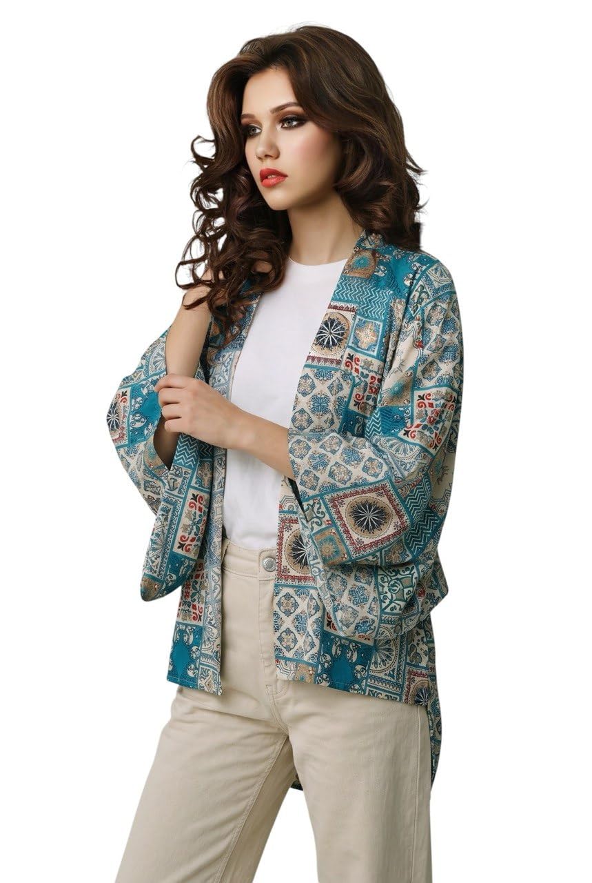 Butterfly Sleeve Kimono Women Oriental Tile Pattern Loose Elegant Kimono