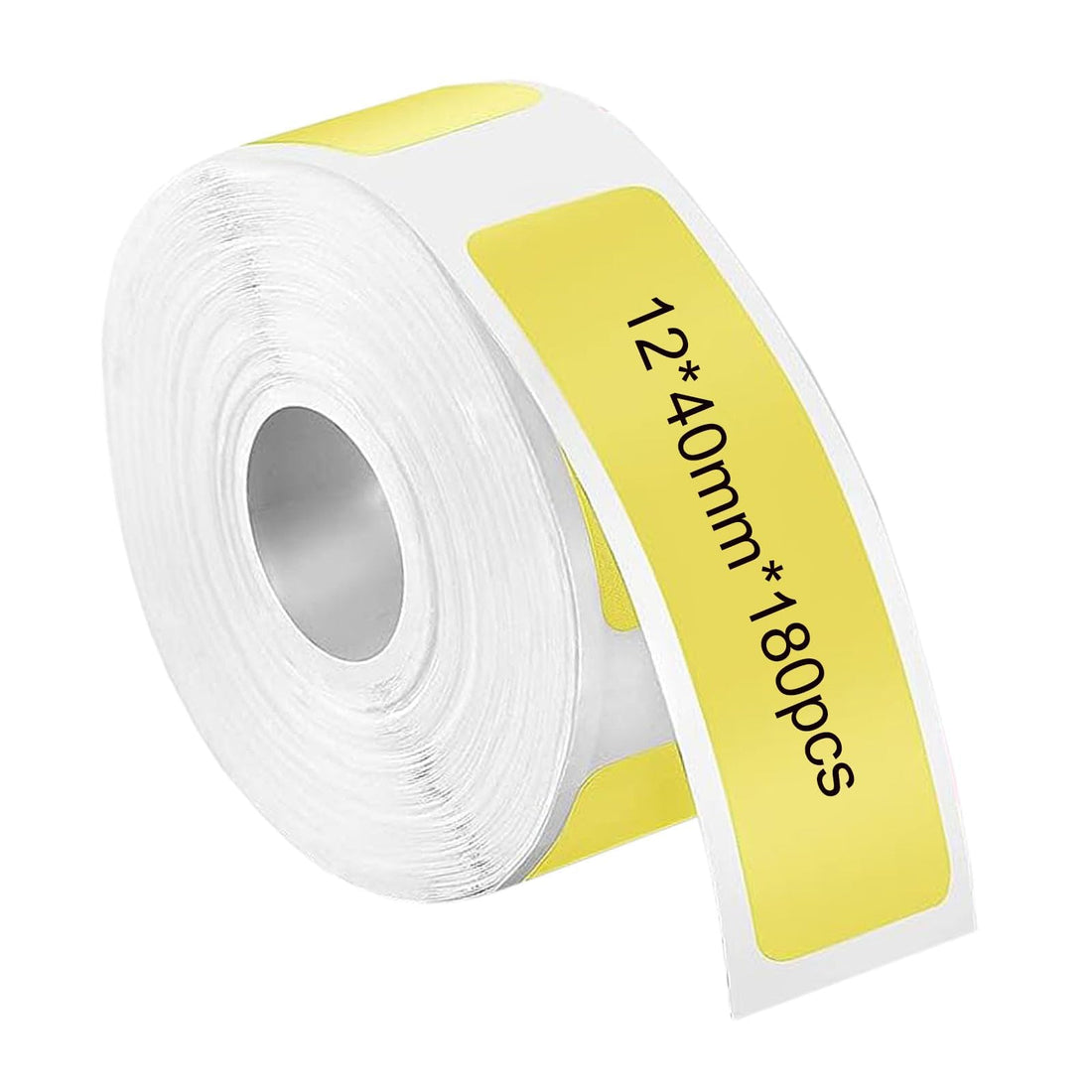 Label Maker Tape Black on Yellow Sticker Thermal Paper Self-Adhesive Label Tape, 12 x 40 mm (1/2 X 1 1/2 Inch) 180 Tapes/Roll, Pure Small Rectangle Thermal Label Tape Replacement