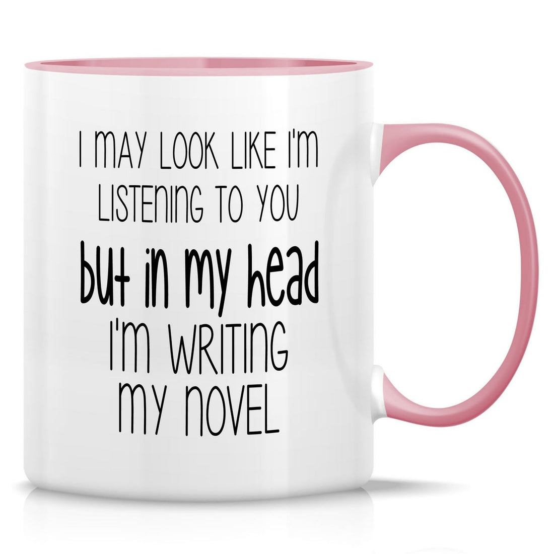 Retreez Funny Mug - In My Head I'm Writing Novel Writer Book Author Literary 11 Oz Ceramic Coffee Mugs - Sarcastic, Motivational, Inspirational birthday gifts - White Mug with Pink Handle and Inner