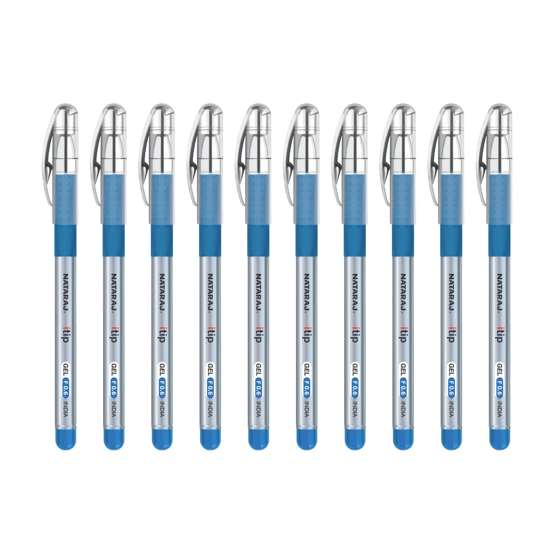 Nataraj 10 x Blue Ballpoint Gel Pen Itip Fine 0.6mm Tip For Break Free Smooth Writing Anti Fade Ink Non Slip Grip For Office and Home - Sold By VR Angel