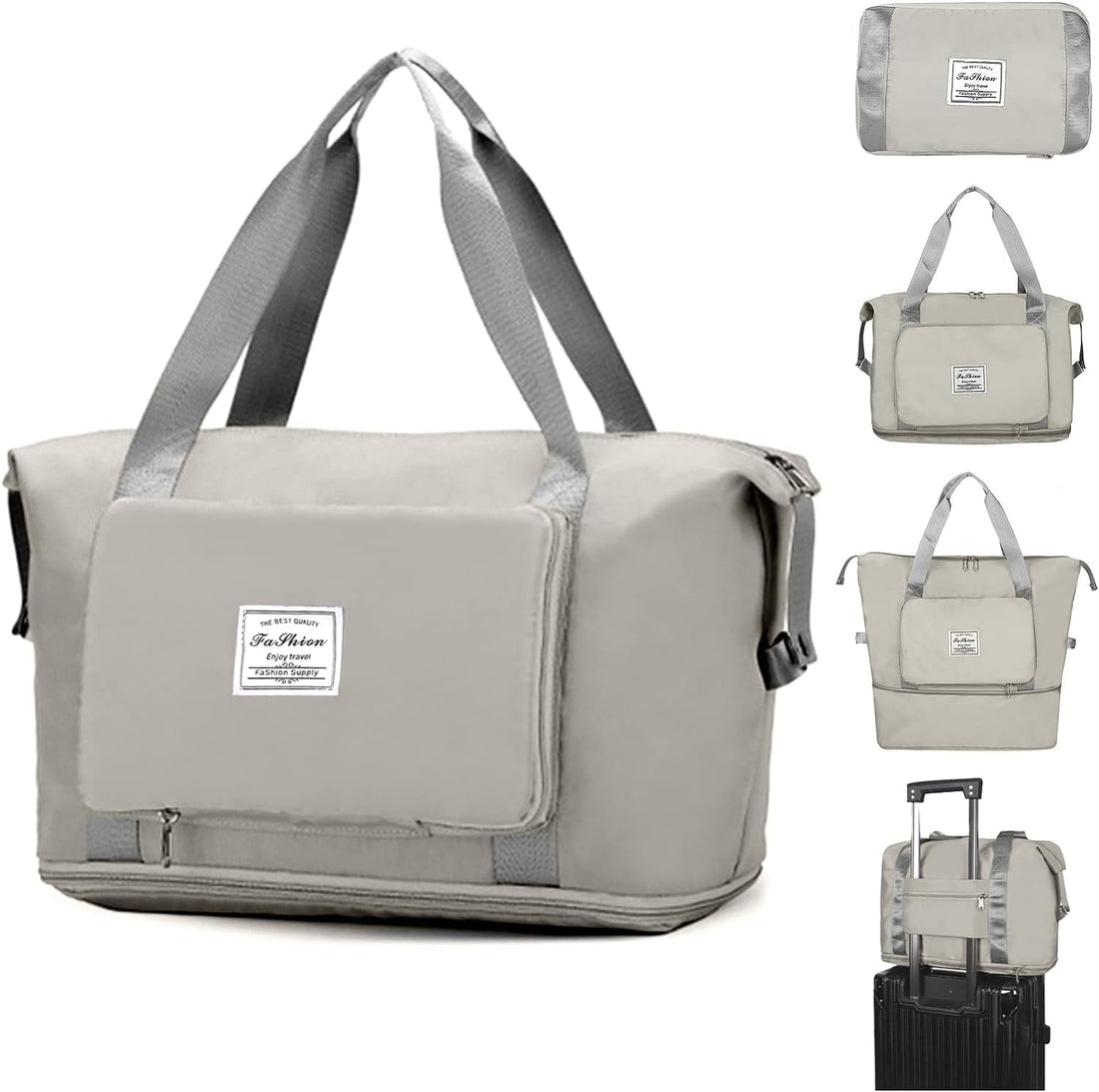 Plan A Large Capacity Foldable Travel Bag, Foldable Travel Bag with Dry and Wet Separator, Upgraded Waterproof Carry Bag (Grey)