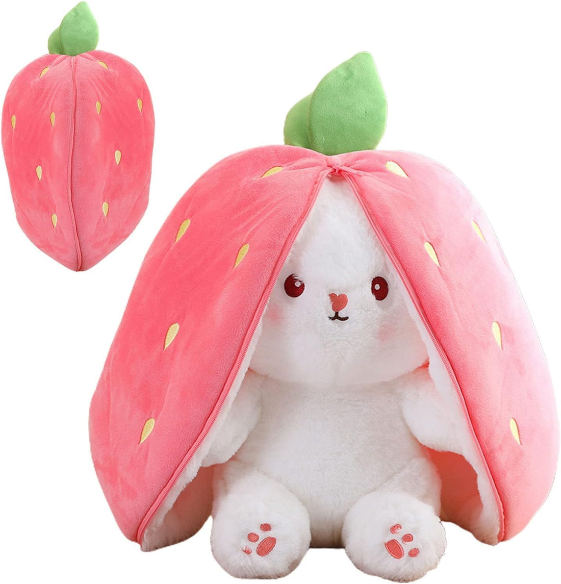 KIDSZONE Rabbit Cuddly Toy Hide 20-25 cm, Rabbit Cuddly Toy Plush Toy, Bunny in Strawberry Bag Soft Toy, Creative Plush Toy Gift, for Boys Girls Babies Children Adults Birthday (Pink)