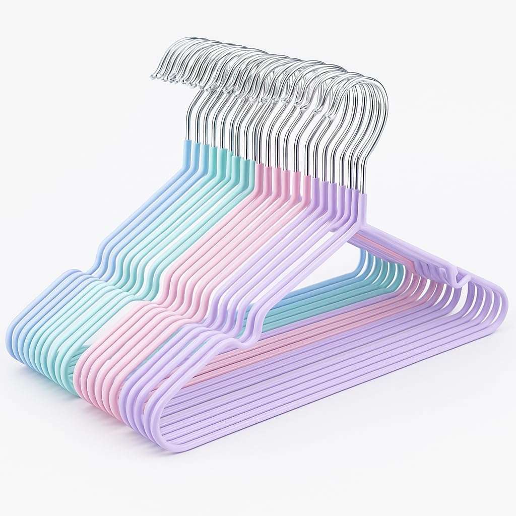 Stainless Steel Hangers with Silicone Sleeve for Clothes Non Slip Silicone Padded Large Size 30 Pieces Blue and Pink