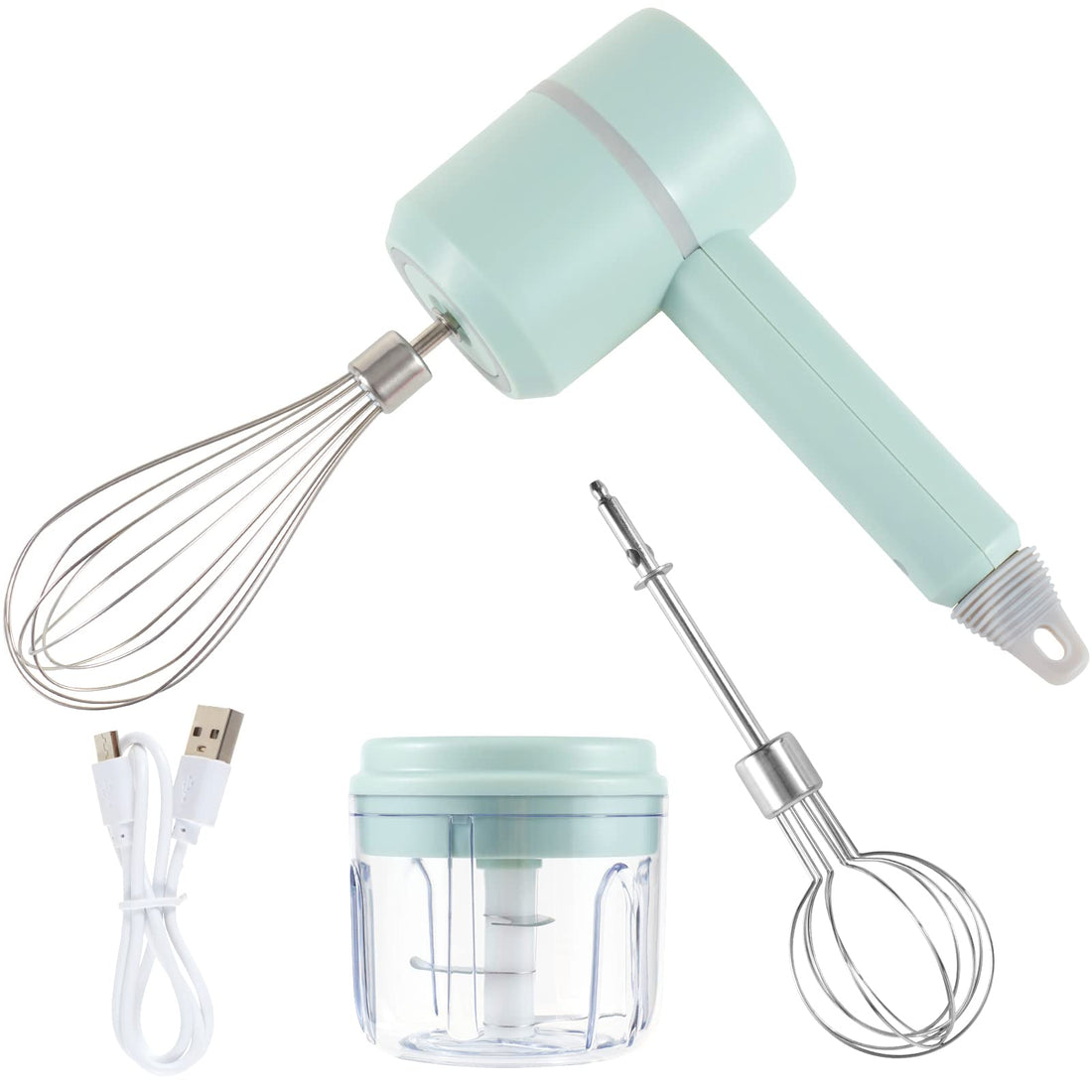 Topretty Electric Hand Mixer Mini Garlic Food Chopper 2 in 1, Handheld Egg Whisk 3-Speed Adjustable