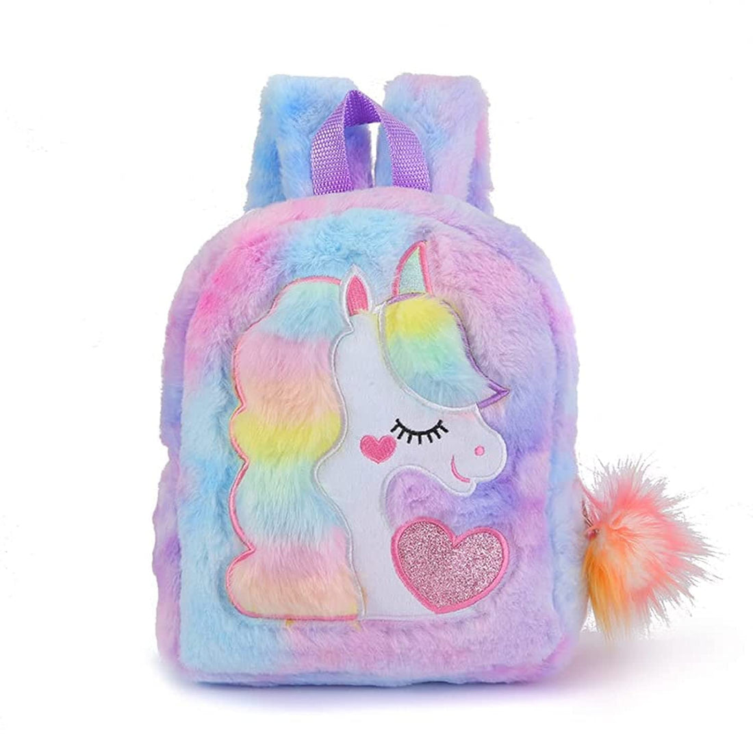 Fluffy Backpack Rainbow Cute Plush Bag with Purse or Fuzzy Notebook & Pom-Pom Pen Soft Toy Stylish School Supplies Girl’s Dream Gift Diary Kids Toddlers, Purple
