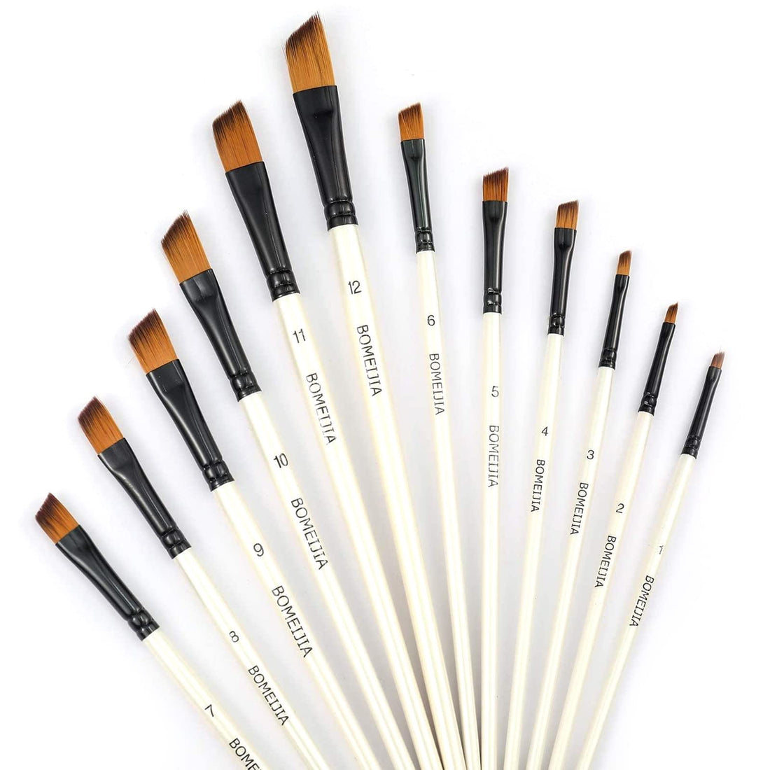 GETHPEN BOMEIJIA Angular Paint Brushes Nylon Hair Angled Watercolor Pait Brush Set for Acrylics Watercolors Gouache Inks Oil and Tempera(12pcs Pearl White Angled Paintbrush Set)