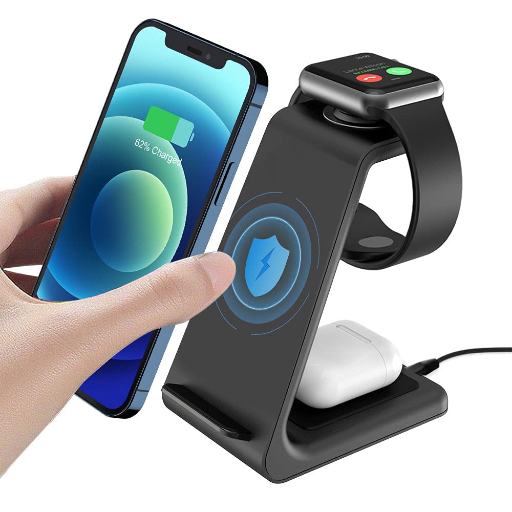 Wireless Charger, 3 in 1 Wireless Charger Station, 15W Fast Charging Dock Stand for Apple iPhone 14/13/13 Pro/13 Pro Max/12 mini/12/12 Pro/SE/X/XR/iWatch 6/5/4/3/2/Airpods 2/Pro for Samsung S20 FE/S21