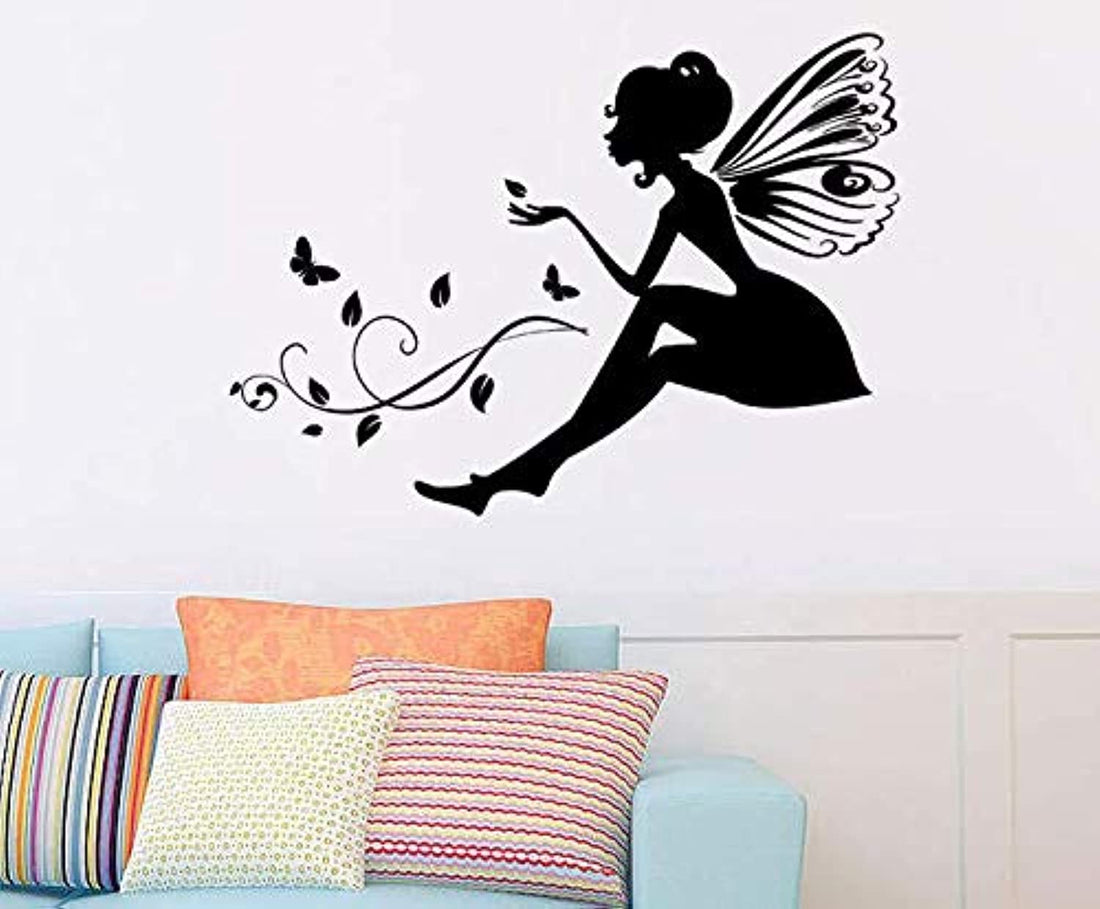Fairy Wall Stickers Window Film Elf Girl Princess Wall Decals Butterfly Flowers Girls Angel Wings Wall Decor DIY for Windows Bedroom Living Room Decoration