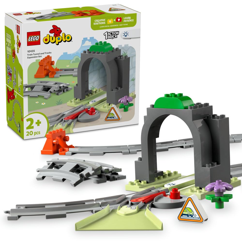 LEGO DUPLO Town Train Tunnel and Tracks Expansion Set, Toddler Learning Toy for 2 Plus Year Old Boys & Girls, Montessori Playset for Preschool Kids Who Love Creative Vehicle Toys 10425