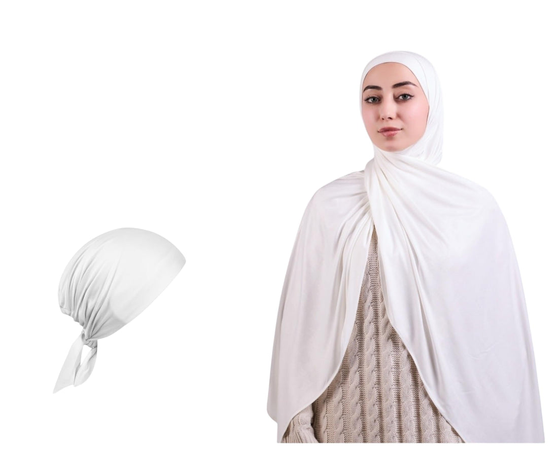Slip On Hijab With Open Bandana With Elastic And Drawstring - Elastic Cotton Material - Size 198 * 77cm