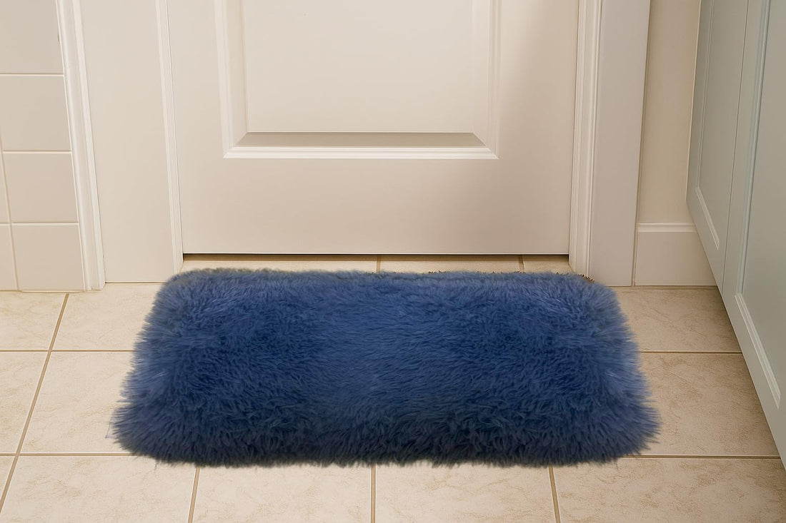 Ultra Soft White Faux Fur Rug – Thick Fluffy Shag Carpet for Bedroom, Girls’ Room, or Living Room – Washable, Non-Slip Floor Mat (Dark Blue, 60x40)