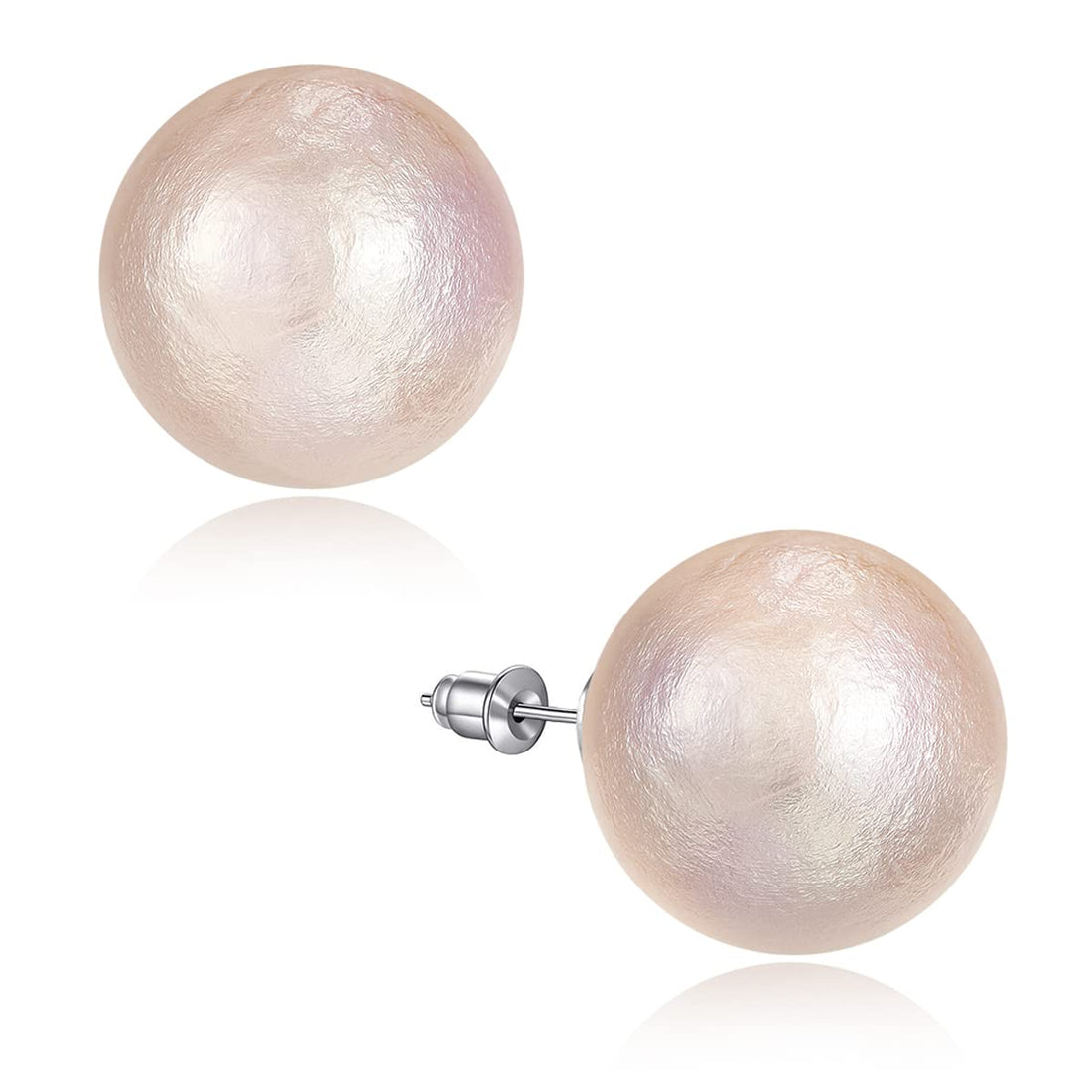 MUYAN Retro Chic Big Pearl Earrings for Women Oversized Round Ear Stud, Lightweight and Hypoallergenic, Stainless Steel, Pearl