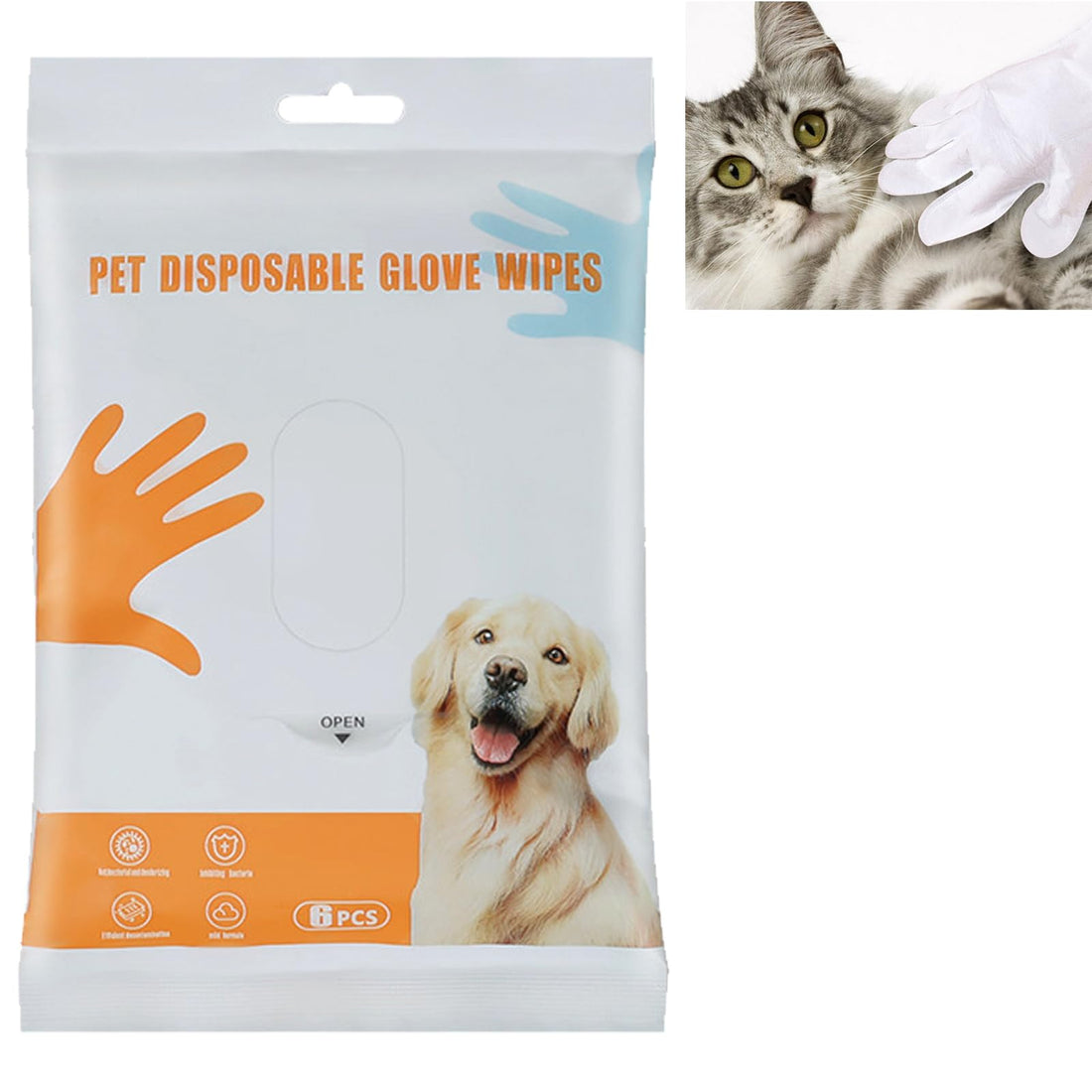 KOAHDE Pet Grooming Gloves Disposable,Pets Grooming Wipes for Dogs & Cats,Dog Wipes Cleaning Deodorizing,Disposable Pets Grooming Wipes for Dogs & Cats,Deodorizing Pet Cleaning Wipes,6PC