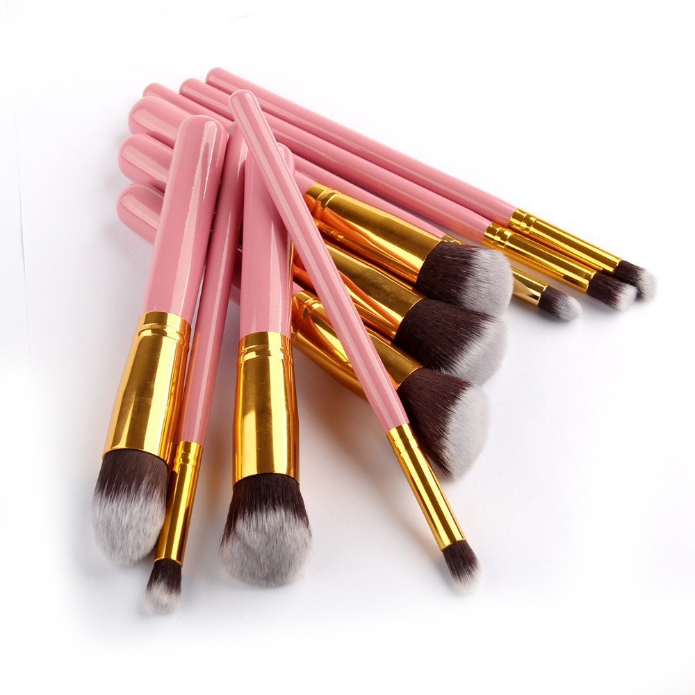 10Pcs Makeup Brushes Professional Cosmetic Make Up Brush-pink gold