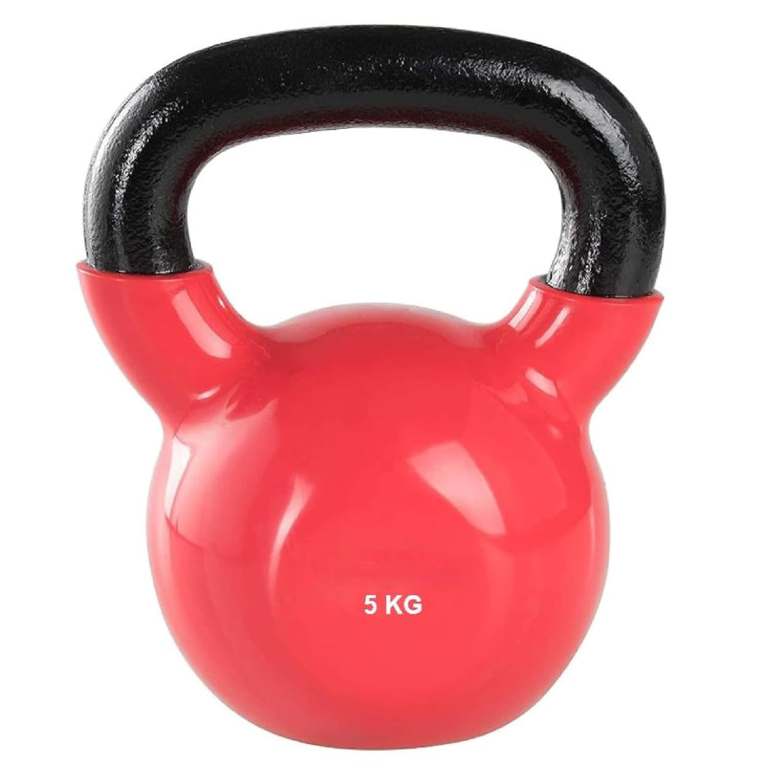 Vinyl Coated Kettlebell, 5 kg Weight, Red and Black, Cast Iron Exercise Equipment