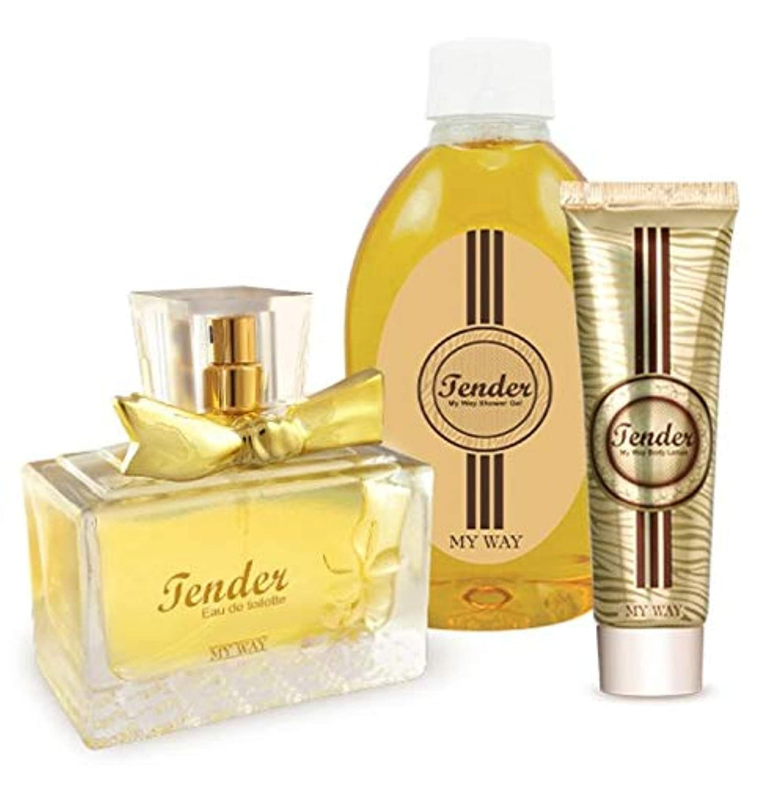 My way Tender set for women includes body lotion, gel shower and parfum