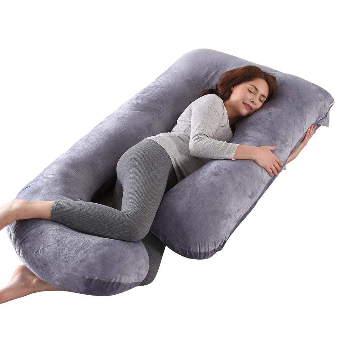 Moro Moro 3 Pregnancy Pillow, Full Body Pillows, 100% Polyester J-Shape Maternity Pillow & Body Pillow, Washable Velvet Cover For Pregnant Women's Back, Hips, Legs, Sleeping And Feeding (Dark Grey)