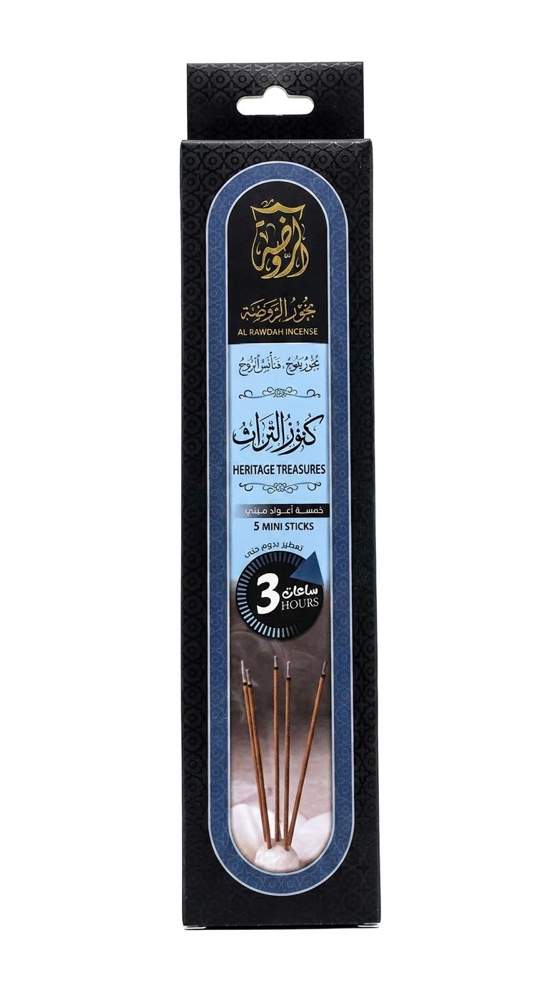 Al Rawda Incense Super Quality - Pack of 5 Sticks - 3 Hours Fragrance (Heritage Treasures)
