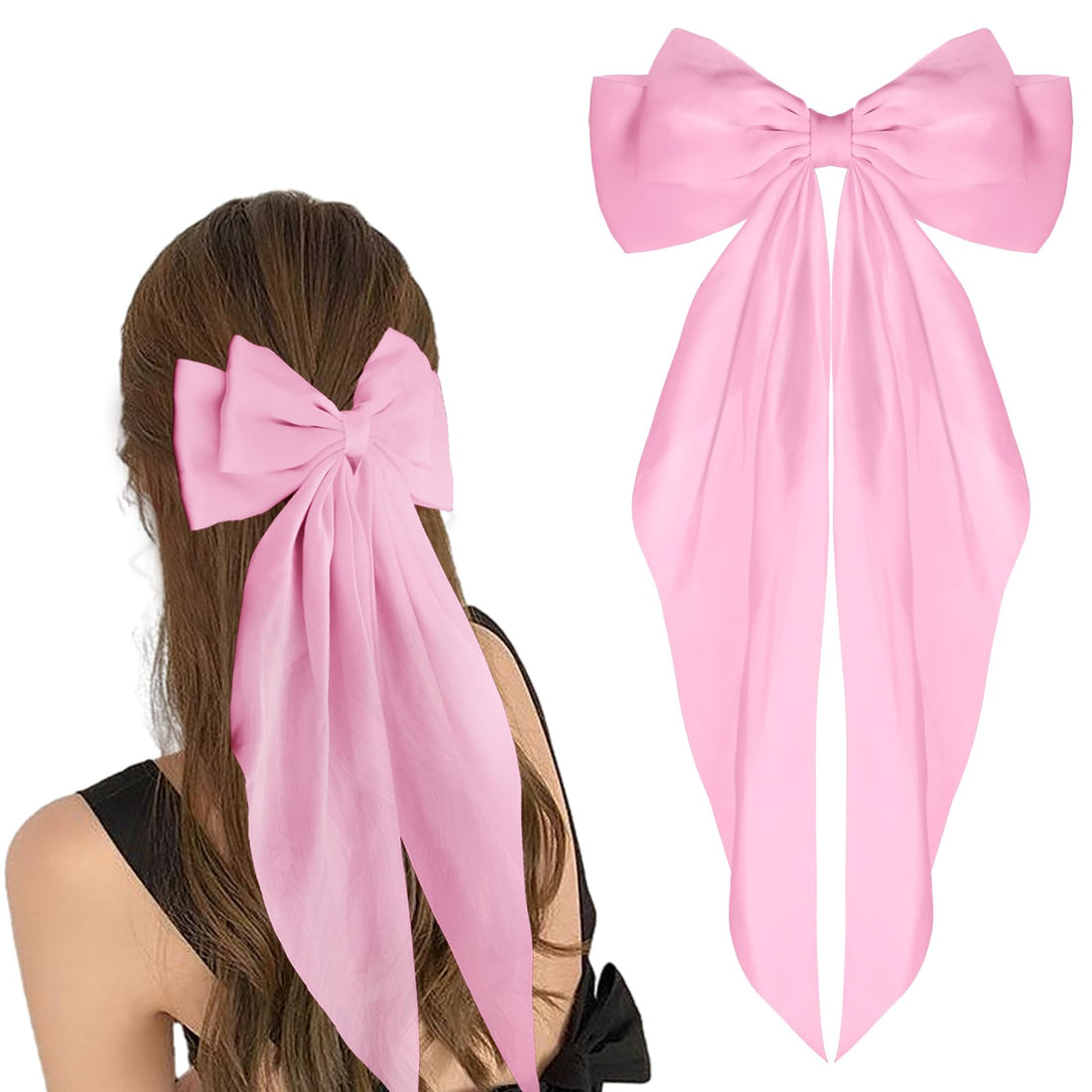 WLLHYF Big Bow Barrettes Long Tail French Ribbon Hair Pins Soft Silky Satin Hair Clip Metal Bowknot Clips 90's Accessories for Party Women Girl
