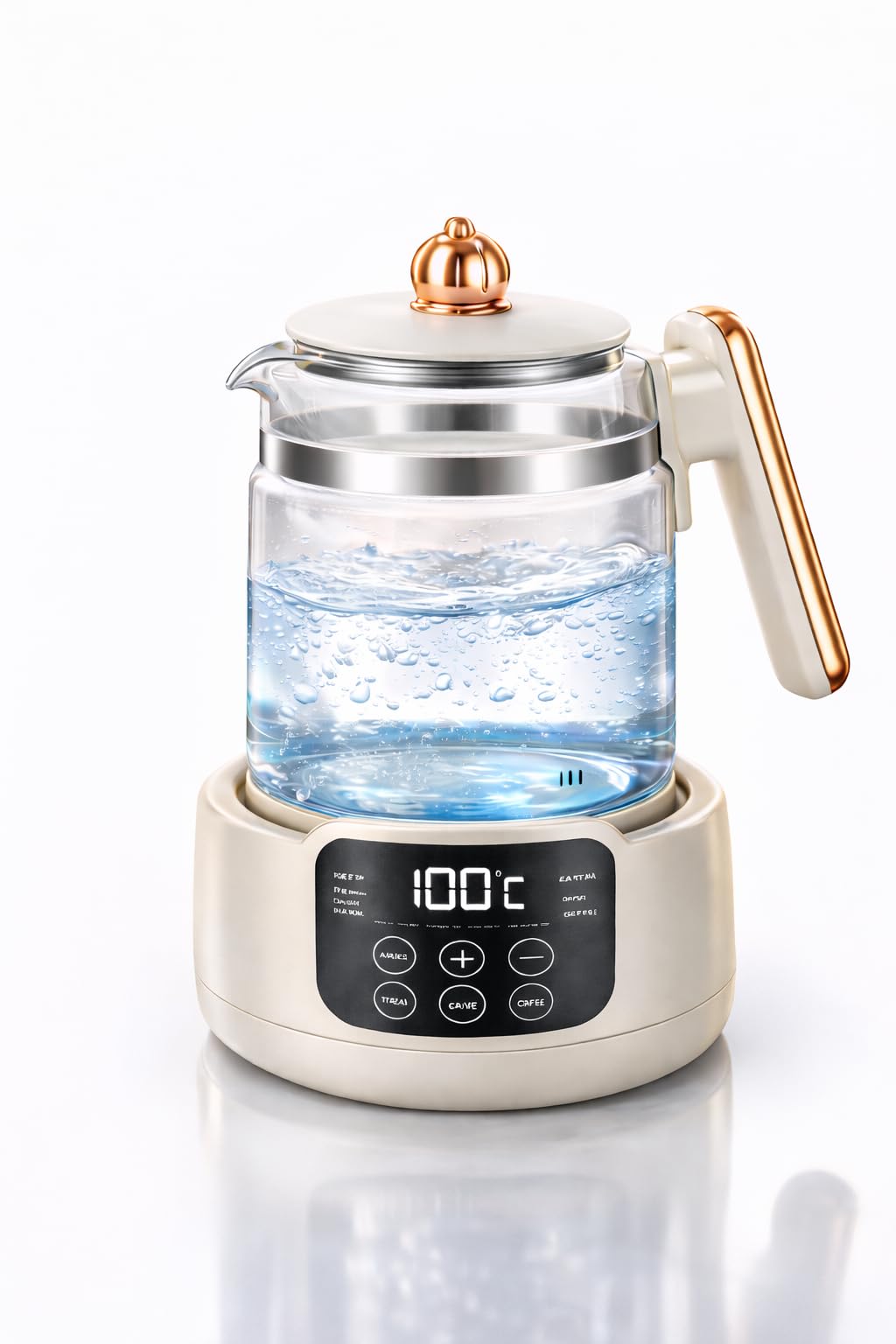 Electric Kettle 1.5L, 800W Fast Boiling, Borosilicate Glass Body, 360° Cordless Swivel Base, Auto Shut Off & Dry Boil Protection, Off White
