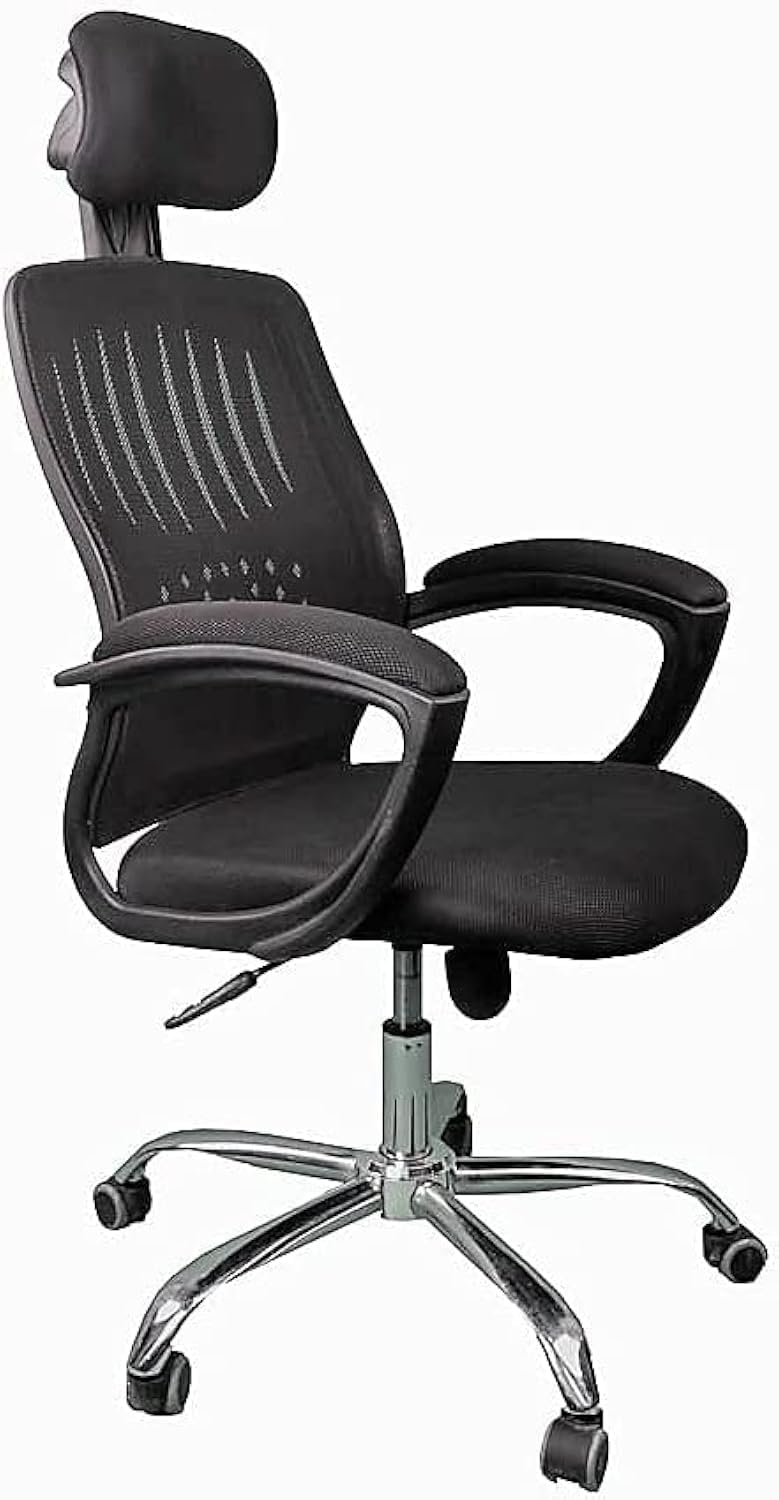 Premium Swivel Office Chair with Adjustable Headrest and Mesh Back and Strong Metal Star - Market Misr (Black, Boss Chair)