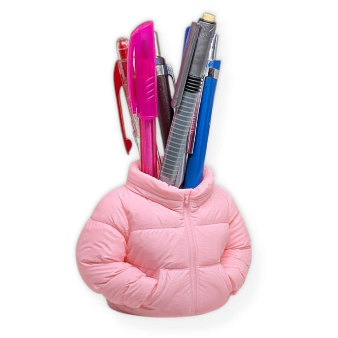 More Than a Pen Holder — A Desk Upgrade – Puffer Jacket/Hoodie Style Pen Holder for Desk, Cute & Fun Pen Organizer, Pencil & Pen Holder Case for Home And Office (Pink - Puffer Inspired)
