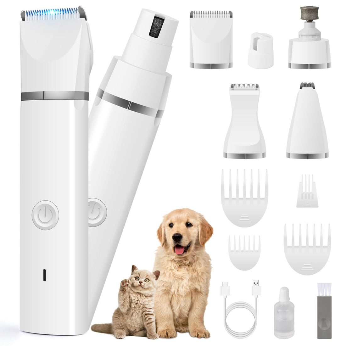 Veeconn Dog Grooming Kit with 4 Cutter Heads and 4 Guide Combs, Low Noise, Electric Quiet, USB Rechargeable, Trims Dog's Hair Around Paws, Eyes, Ears, Face, Rump