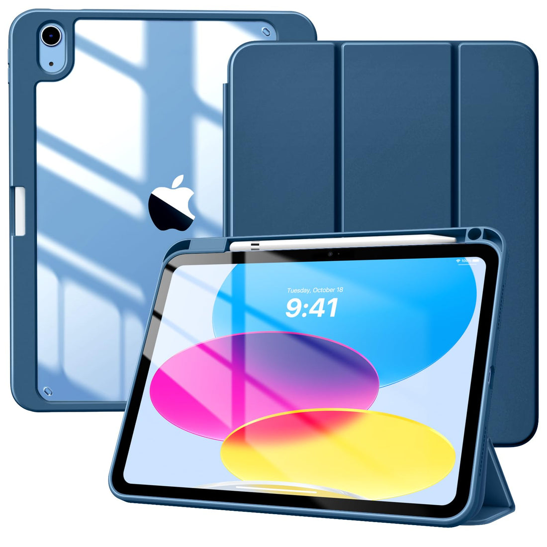 TiMOVO for iPad 10th Generation Case with Pencil Holder iPad 10.9 Inch Case 2022, iPad Case 10th Generation Hybrid Slim Tri-fold Stand Protective Cover with Clear Back for iPad 10, Dark Sea Blue
