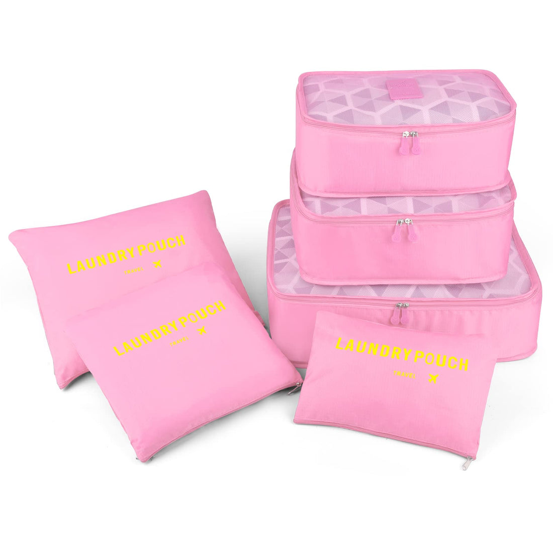 Cooja Packing Cubes for Suitcases Travel Luggage Organiser Bags, 3 Packing Cube + 3 Laundry Bags for Backpack Clothes Storage Waterproof Large Medium Small 6 Set, Pink, S, Packing Organiser