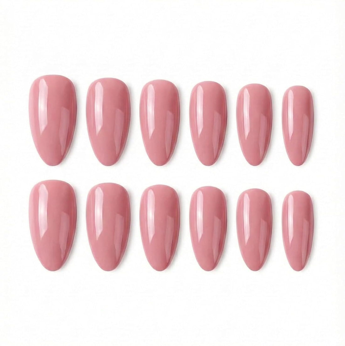12 Pieces False Nails Set - Classic Almond Design with Strong Glass Shine - Quick Application Nails Natural and Elegant Look for Occasions and Daily Use (Pink)