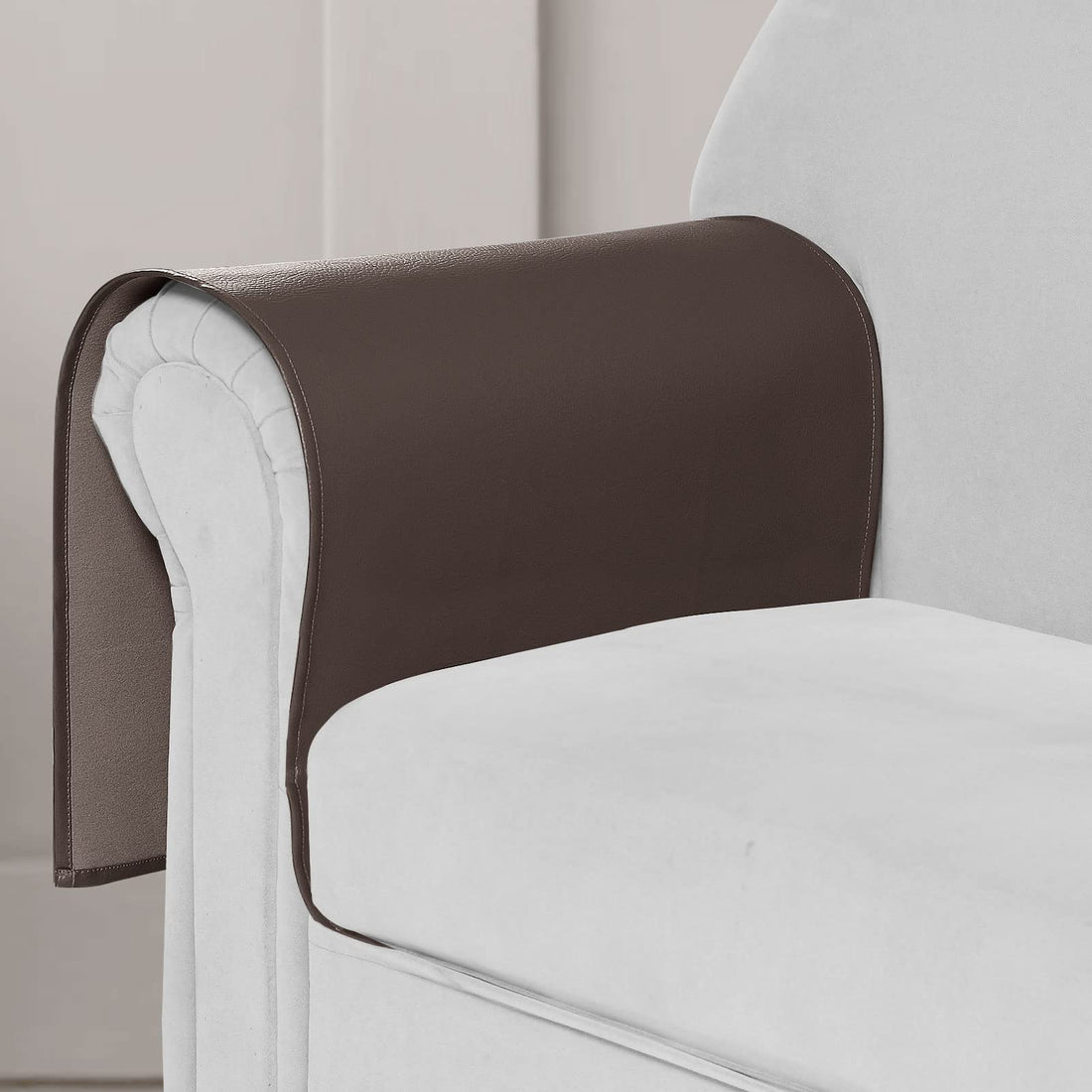 Leatherette Armrest Covers for Armchair and Sofa, Faux Leather Chocolate Covers for Living Room Accessories Home Decor, Upholstery Fabric Arm Protectors 2 Pcs, Dark Brown Coffee