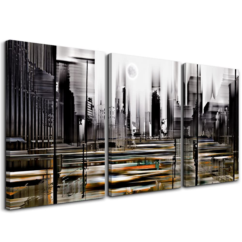 TTHYUEWS Canvas Wall Art For Living Room Family Wall Decorations For Bedroom Modern Office Wall Decor Black And White Abstract City Paintings Posters Prints Wall Pictures Artwork Home Decor 3 Piece