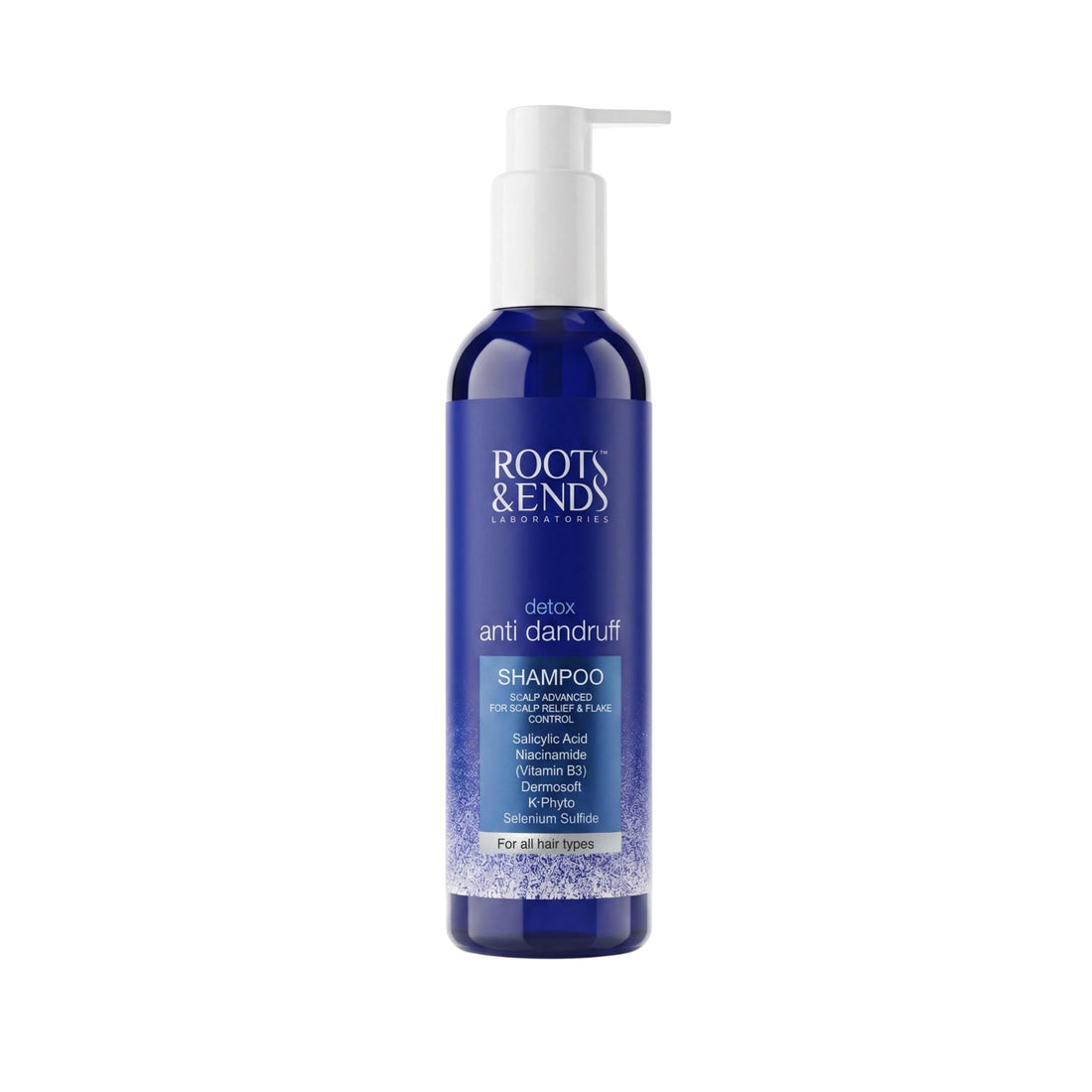 Roots & Ends Detox Anti-Dandruff Shampoo with Salicylic Acid, Niacinamide & Selenium Sulfide, Sulfate-Free, Paraben-Free, 250ml