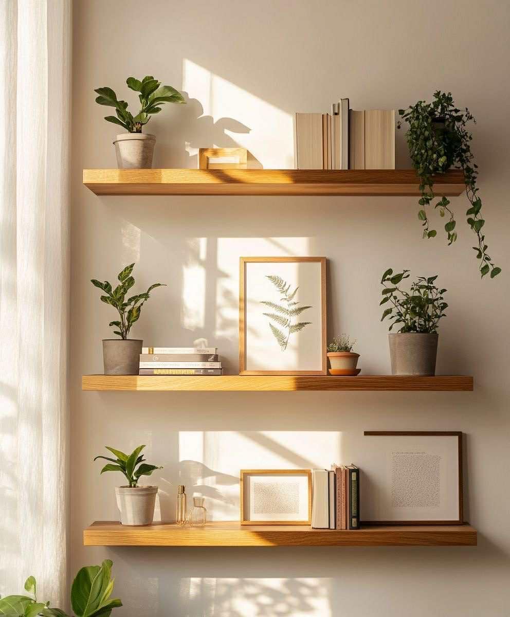 TOLA Wall Shelves, Set of 3, MDF Wood, Modern Design, Waterproof, Scratch Resistant, 50x15 cm, with Installation Supplies, for Kitchen, Bedroom, Office, Multicoloured (Wooden)