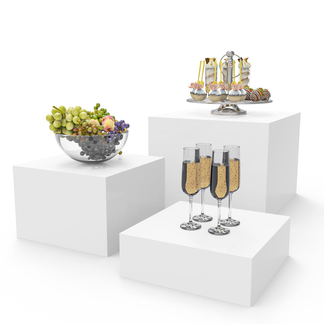 BEST MEDIA 3-Piece Acrylic Buffet Risers Set, Clear Hollow-Bottom Cube Display Stands for Dessert Tables, Catering, Jewelry, Collectibles, or Retail Figures, Nesting Display Shelf, Clear Color