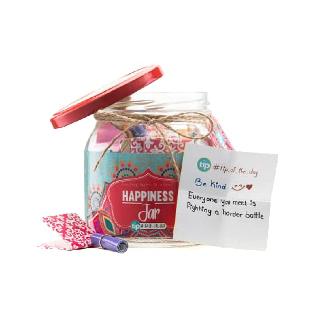 Tip Of The Day | Happiness Glass Jar Gift Edition 4 | Includes 70 Messages In English For You | Box : 10.5 * 10.5 * 11 Jar : 8.5 * 10 | Eid Gift | Multicolor