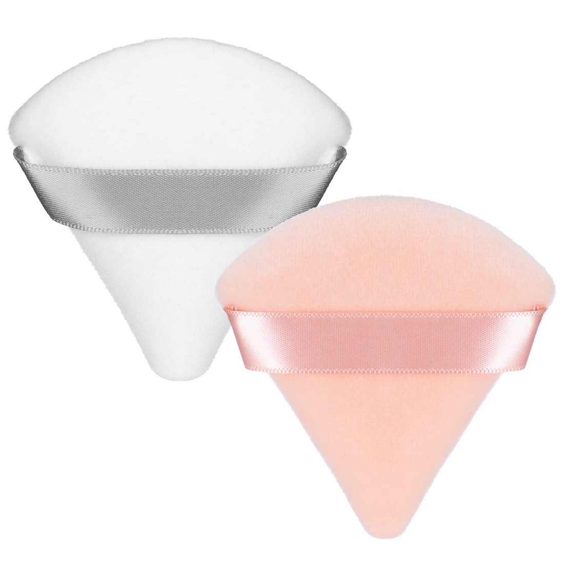 Patelai 2 Pcs Powder Puff Makeup Puff Triangle Powder Puff Soft Powder Sponge Reusable Triangle Sponges with Strap for Loose Powder Cosmetic Foundation Wet Dry Makeup (White, Nude)