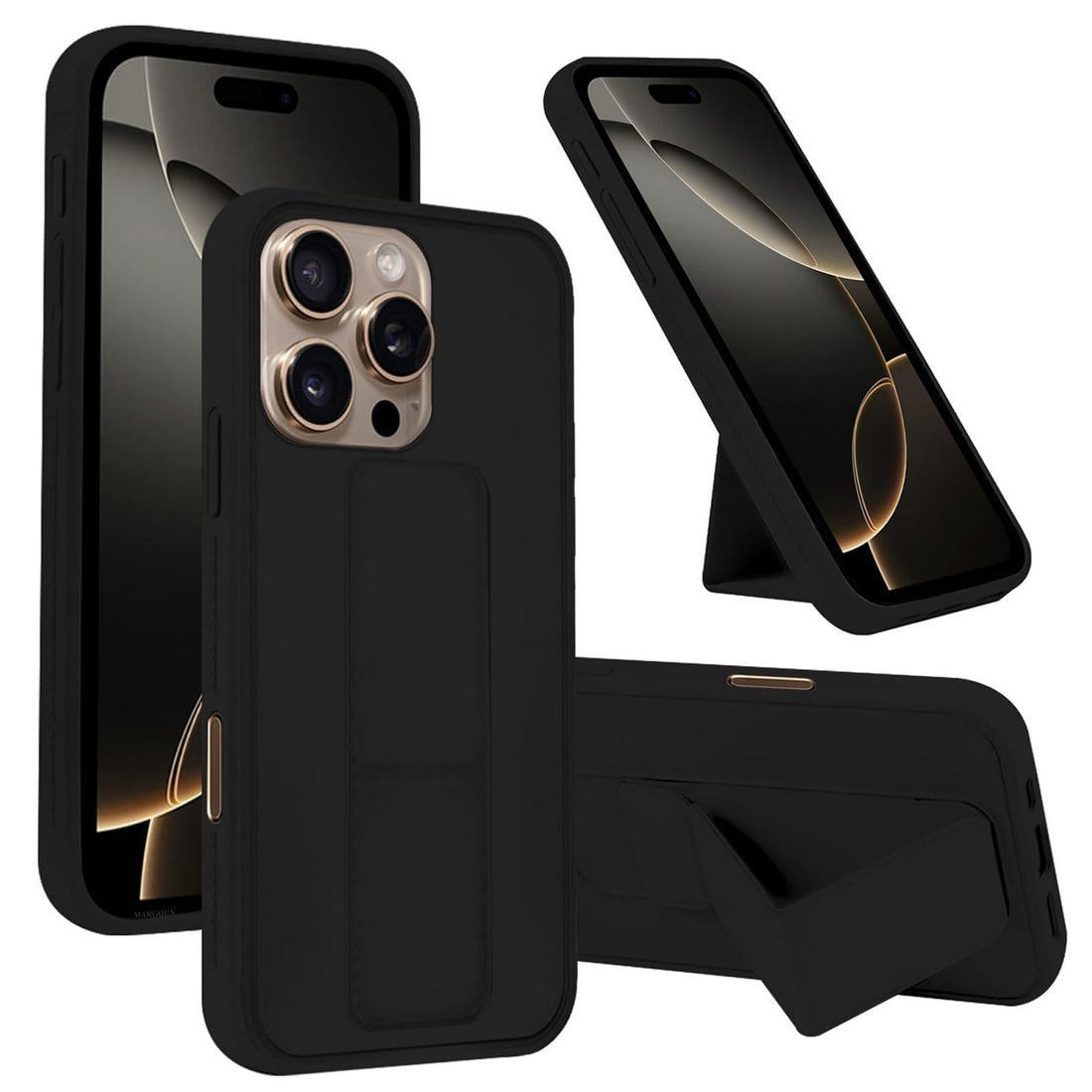 Back Cover Stand Case IPHONE 16 PRO MAX Magnetic Car Holder Soft Silicone Horizontal & Vertical Kickstand Cover Wrist Strap Full protection Anti Fingerprint Case IPHONE (16 PRO MAX)