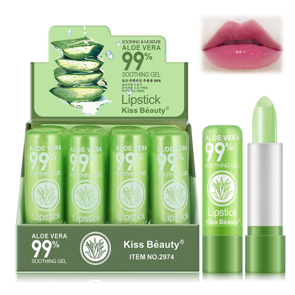 12 Packs Aloe Vera Lipstick,Long Lasting Nourishing and Lips Moisturizing Lip Balm Lipstick,Temperature Color Change Lip Gloss