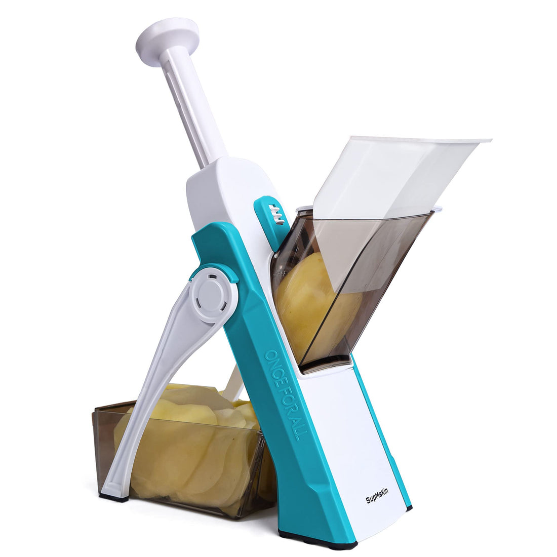SupMaKin Safe Mandoline Slicer, Upright Handle Vegetable Potatoes Slicer Chopper, Julienne + Dicer, Thickness Adjuster for Kitchen Fast Meal Prep - SkyBlue