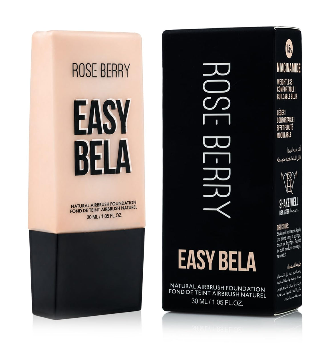 Rose Berry - Easy Bela Natural Airbrush Foundation, With 1.5% Niacinamide, Weightless Feel, Comfortable Smooth Finish, Buildable Blur Coverage, 30ML, Model - RB-LF1132 (110)