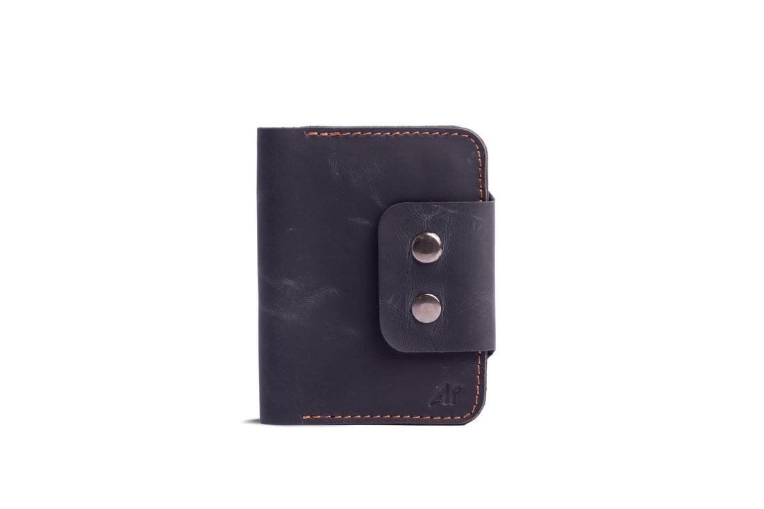 Ar Legacy Card Holder by Arij Bags | Genuine Leather Wallet, Slim Card Holder Holds 6 Cards, Outer Pocket, Snap Button Closure for Daily Use (16 × 10 × 0.75 cm) (Black)