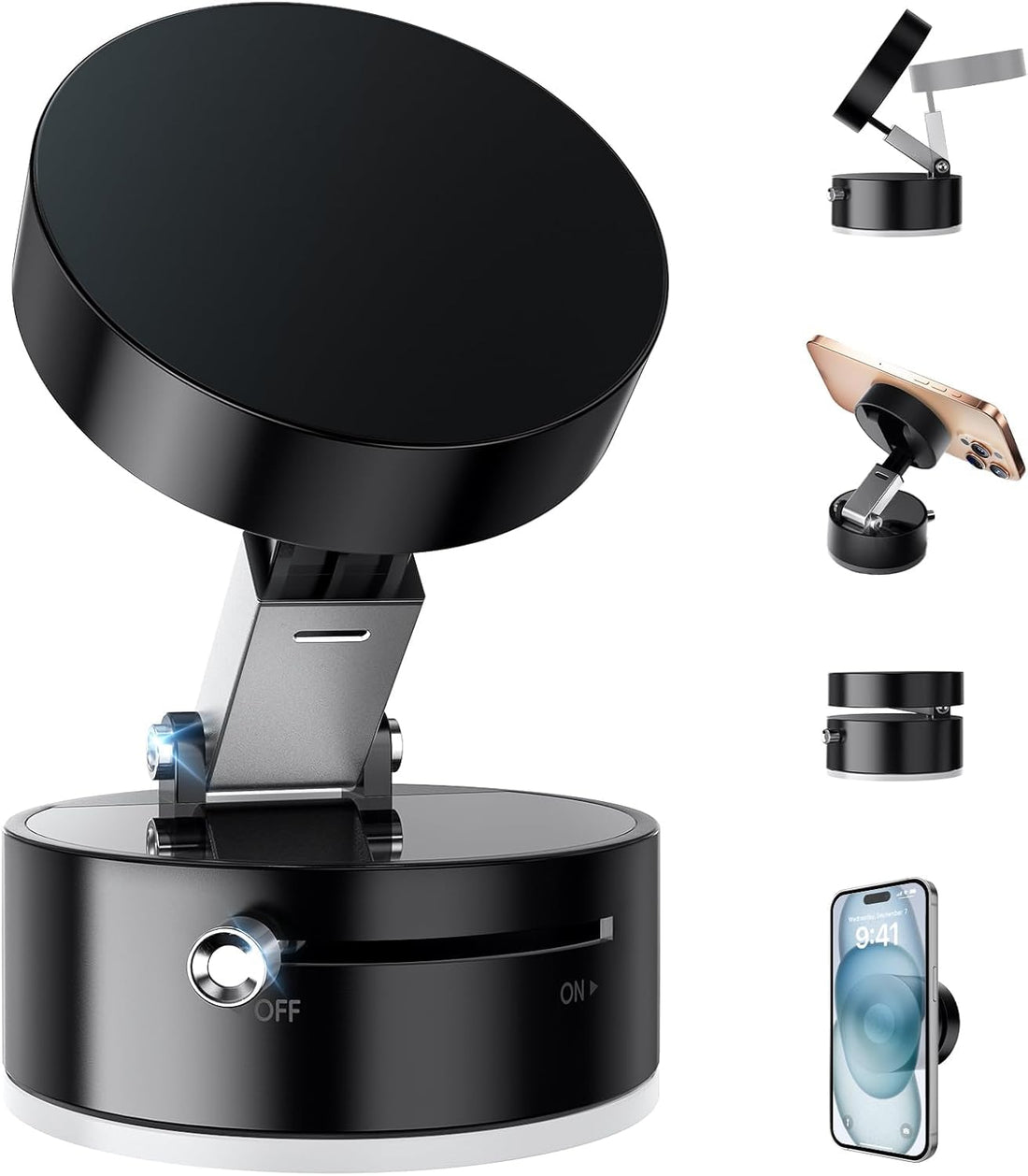 2025 Multi-Scenario Magnetic Phone Holder | Vacuum Suction Cup Mount for Car, Mirror, Kitchen & Desk | 360° Foldable Design Compatible with iPhone & All Smartphones (Sleek Black)