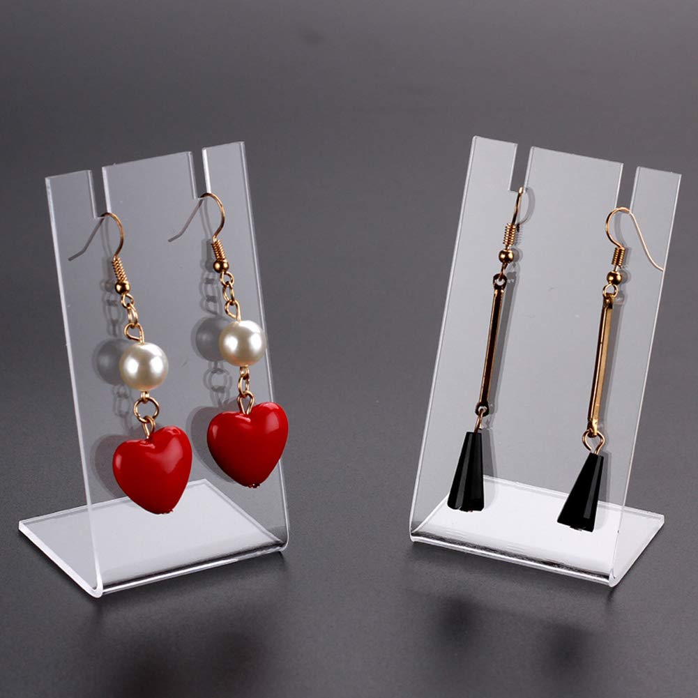 BEST MEDIA 4-Piece Transparent Acrylic L-Shape Earring Display Stand Rack, a Retail Showcase Holder for Dangle and Stud Earrings- Modern - 4-Piece - Transparent